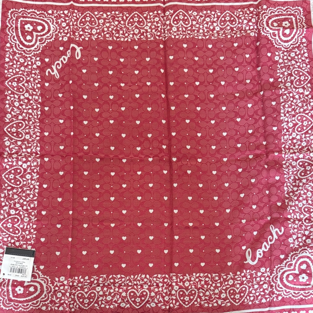 Coach Redish pink and White Heart Print Scarf